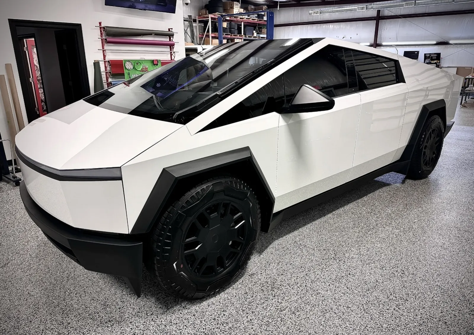 Pearl white, front angle — Tesla Cybertruck