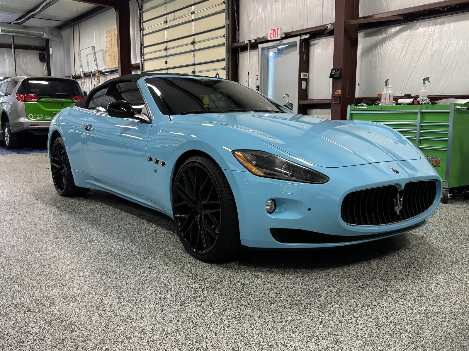 Baby blue, front angle — Maserati GranTurismo