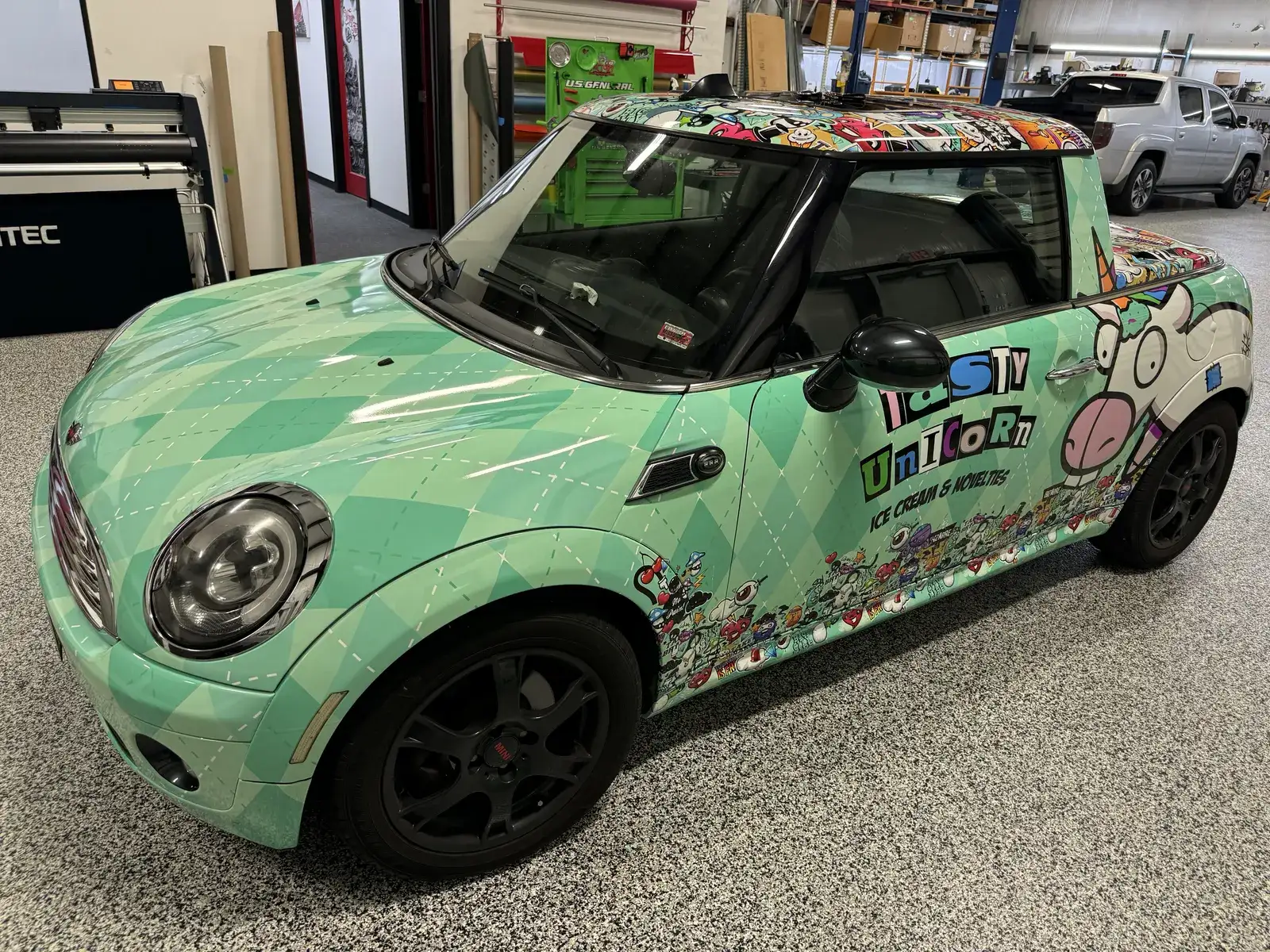 Tasty Unicorn — printed roof too — Mini Cooper